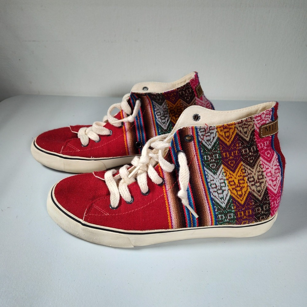 Mipacha Clasico Alto Gato Red Peruvian Textile High Top Sneakers Womens 7.5